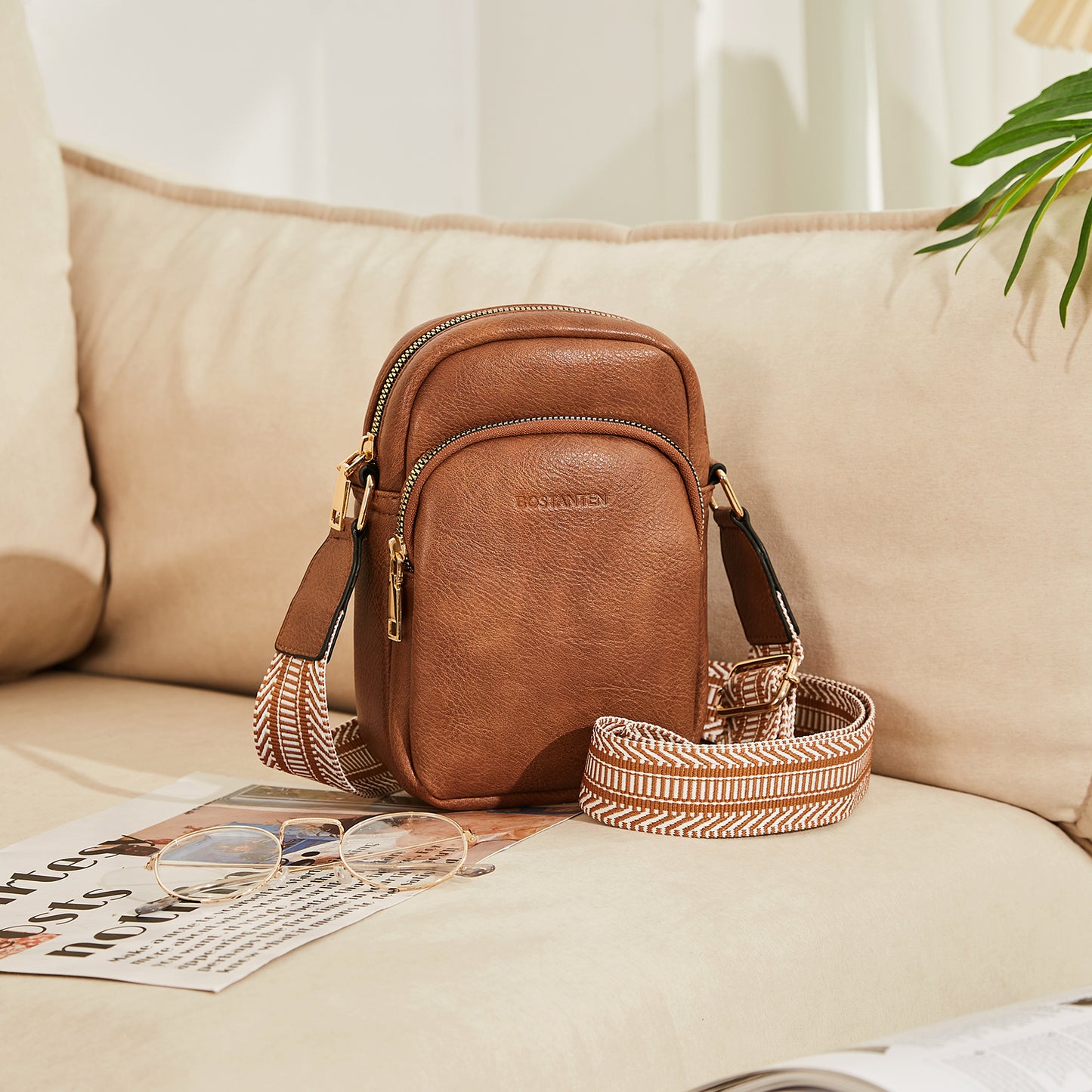 BOSTANTEN Small Crossbody Bags for Women Designer Zip Cell Phone Purse Shoulder Handbags Wallet with Card Slots