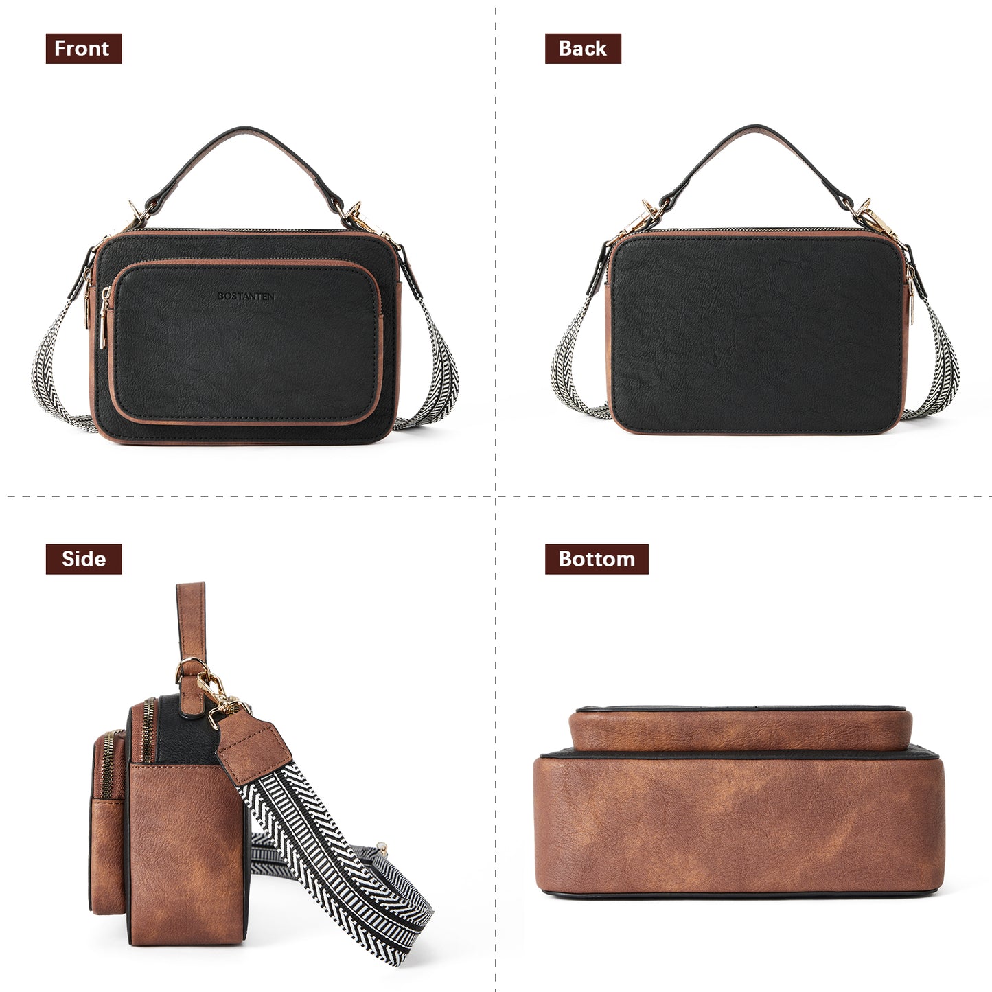 BOSTANTEN Crossbody Bags for Women Trendy Vegan Leather Purses Top Handle Shoulder Handbags with Wide Strap