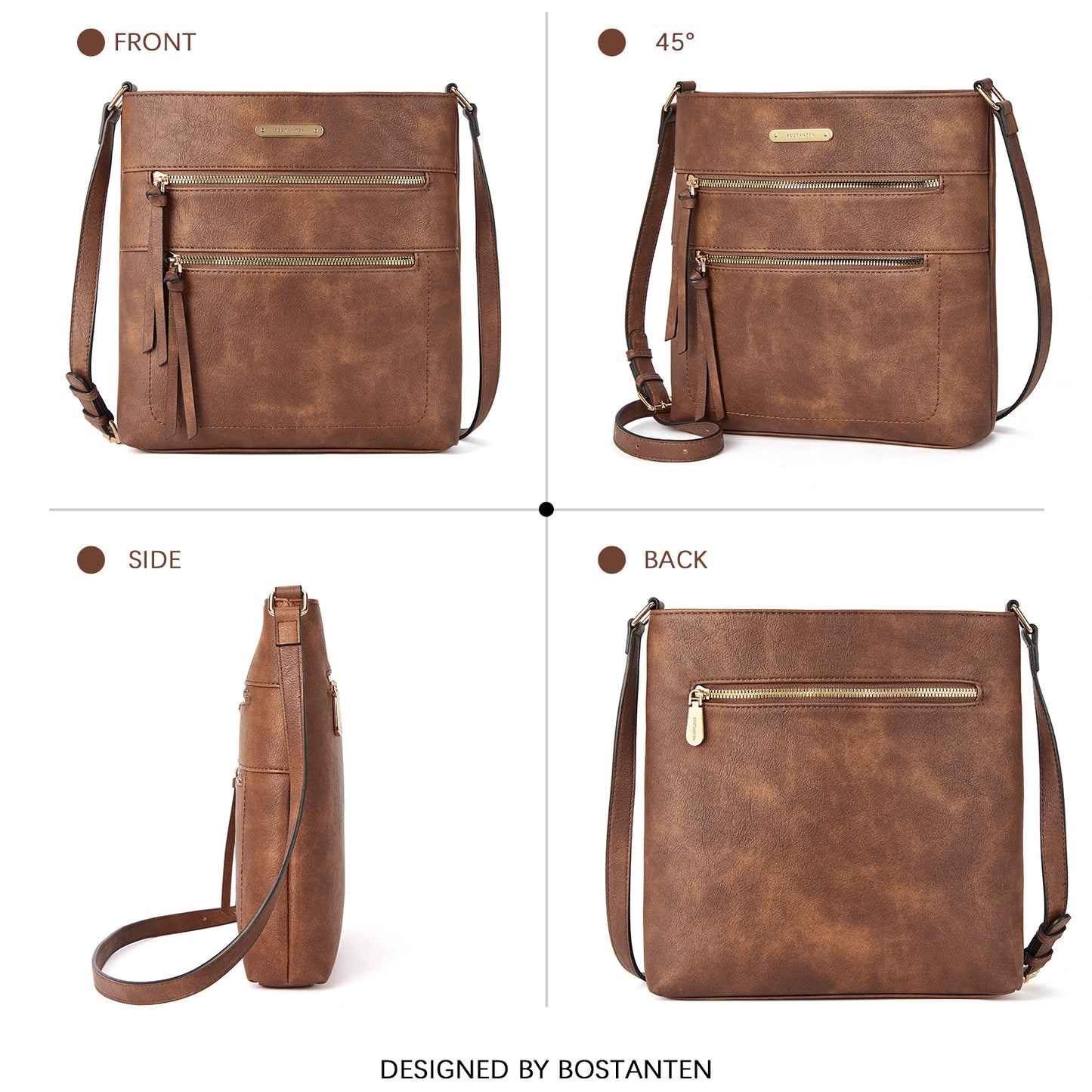 BOSTANTEN Crossbody Bags Purses for Women Trendy Soft Shoulder Handbags with Adjustable Strap Zipper Pocket Medium