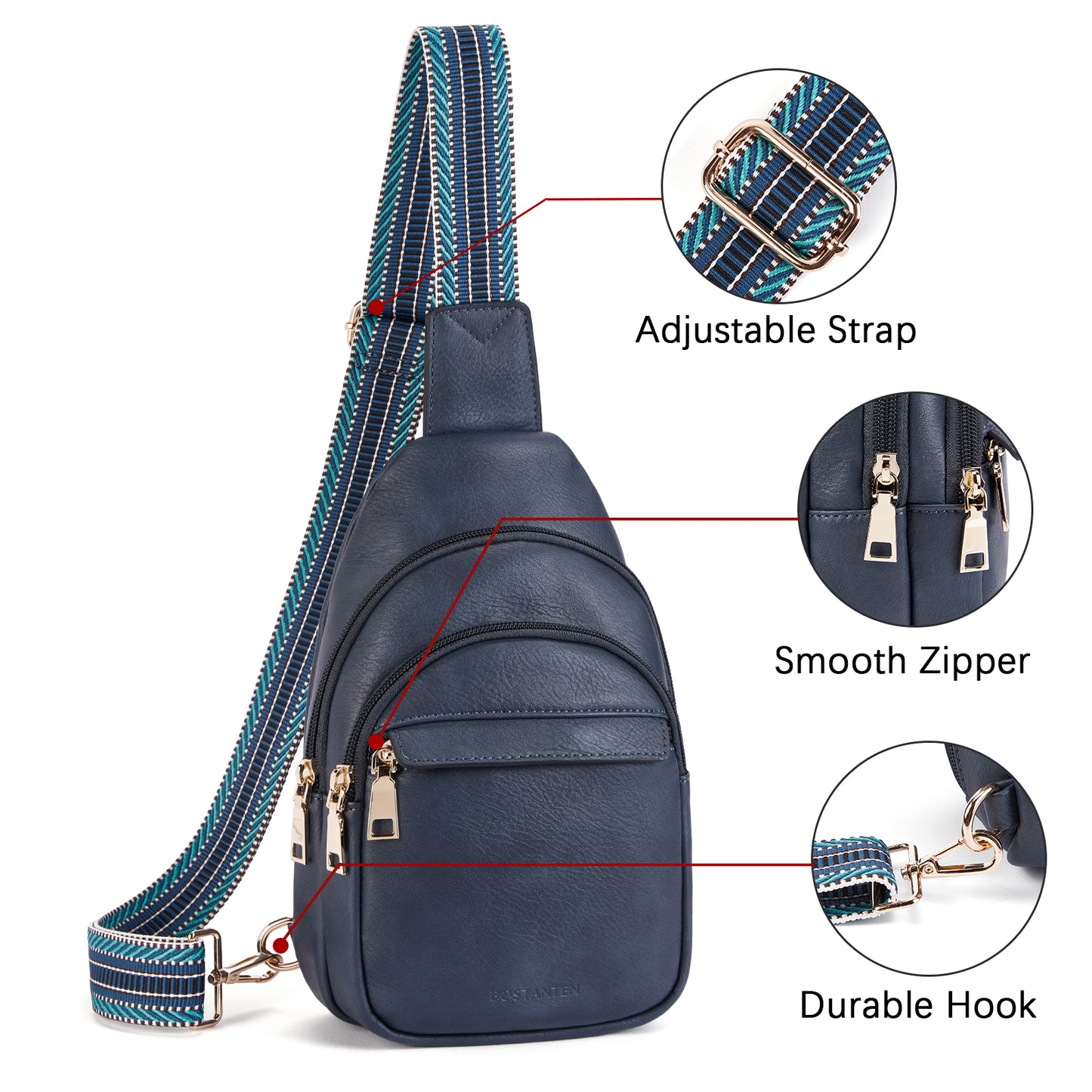 BOSTANTEN Small Sling Bag for Women Leather Crossbody Bags Fanny Pack Chest Bag for Travel