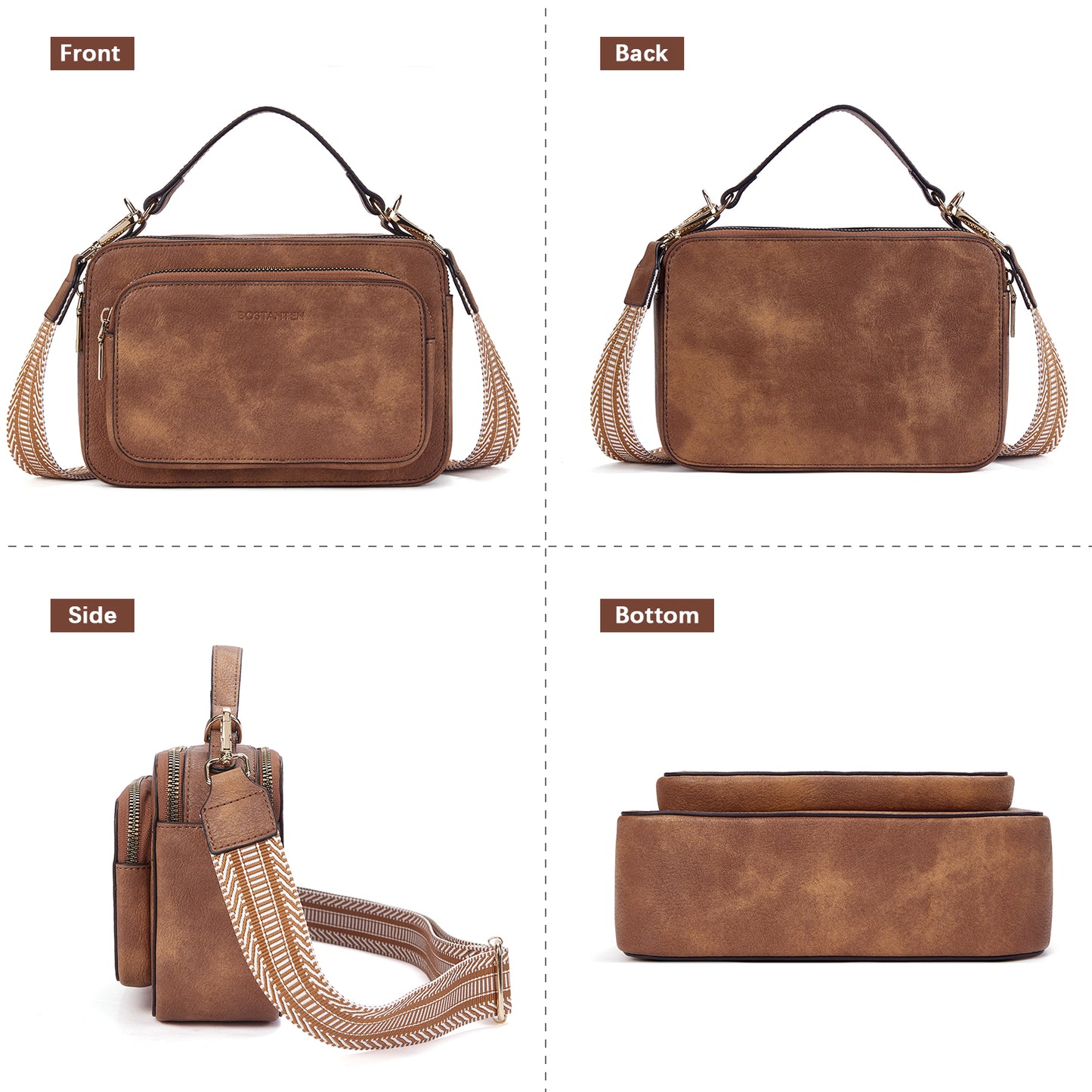 BOSTANTEN Crossbody Bags for Women Trendy Vegan Leather Purses Top Handle Shoulder Handbags with Wide Strap