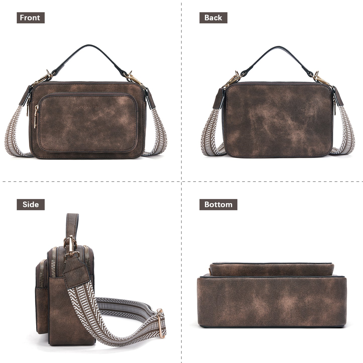 BOSTANTEN Crossbody Bags for Women Trendy Vegan Leather Purses Top Handle Shoulder Handbags with Wide Strap