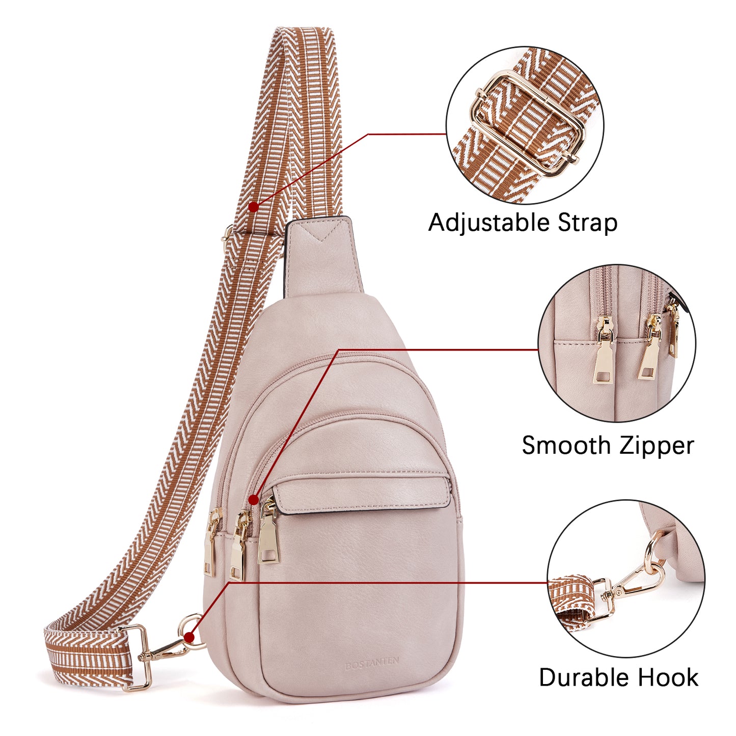 BOSTANTEN Small Sling Bag for Women Leather Crossbody Bags Fanny Pack Chest Bag for Travel