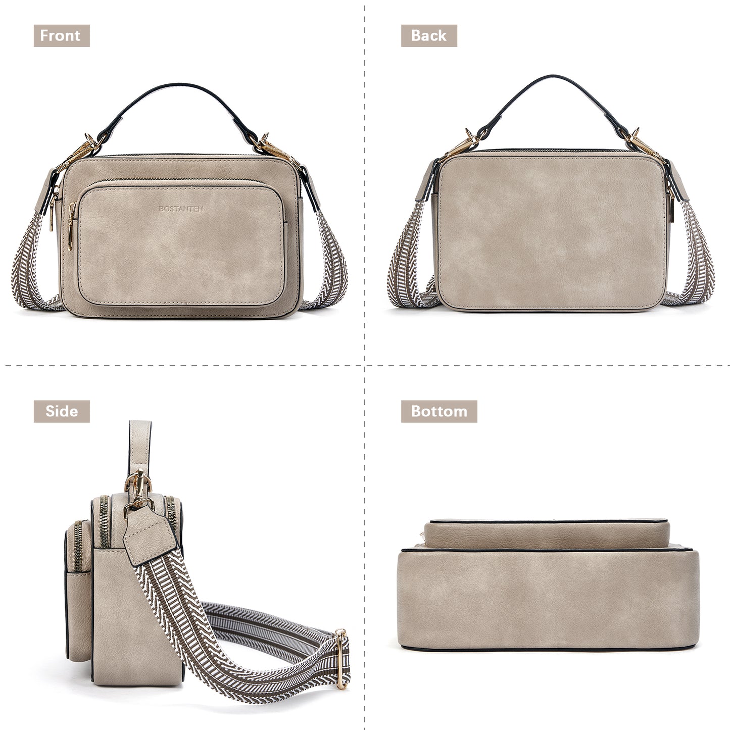 BOSTANTEN Crossbody Bags for Women Trendy Vegan Leather Purses Top Handle Shoulder Handbags with Wide Strap