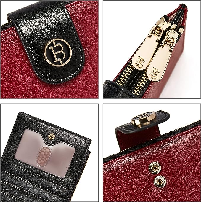 BOSTANTEN Leather Wallets for Women RFID Blocking Slim Bofild Purse Card Holder with Zipper Pocket
