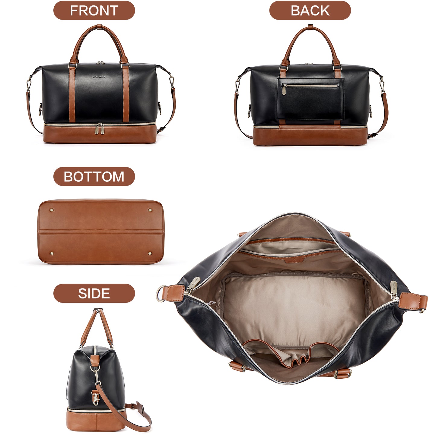 BOSTANTEN Weekender Bags for Women Leather Travel Duffle Bag Carry On Overnight Duffel with Shoe Compartment