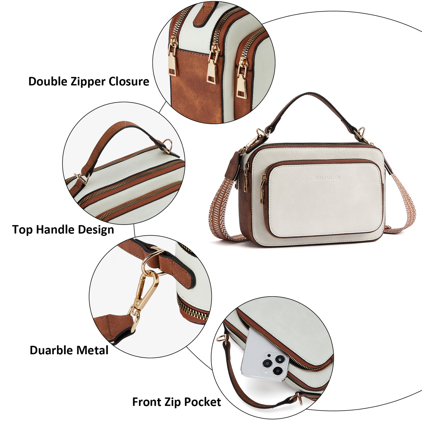 BOSTANTEN Crossbody Bags for Women Trendy Vegan Leather Purses Top Handle Shoulder Handbags with Wide Strap