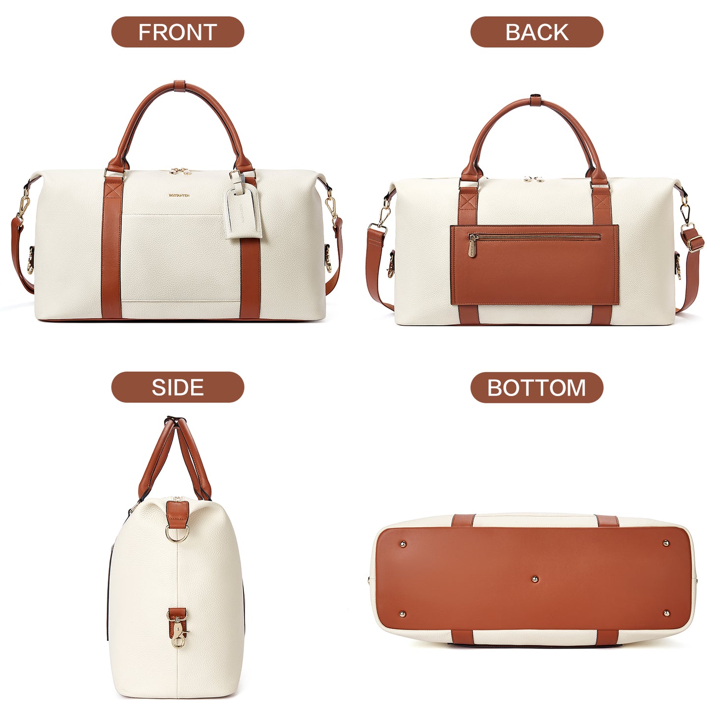 BOSTANTEN Weekender Bags for Women Leather Duffle Bag for Travel Overnight Duffel Carry on Large Tote with Trolley Sleeve and Luggage Tag