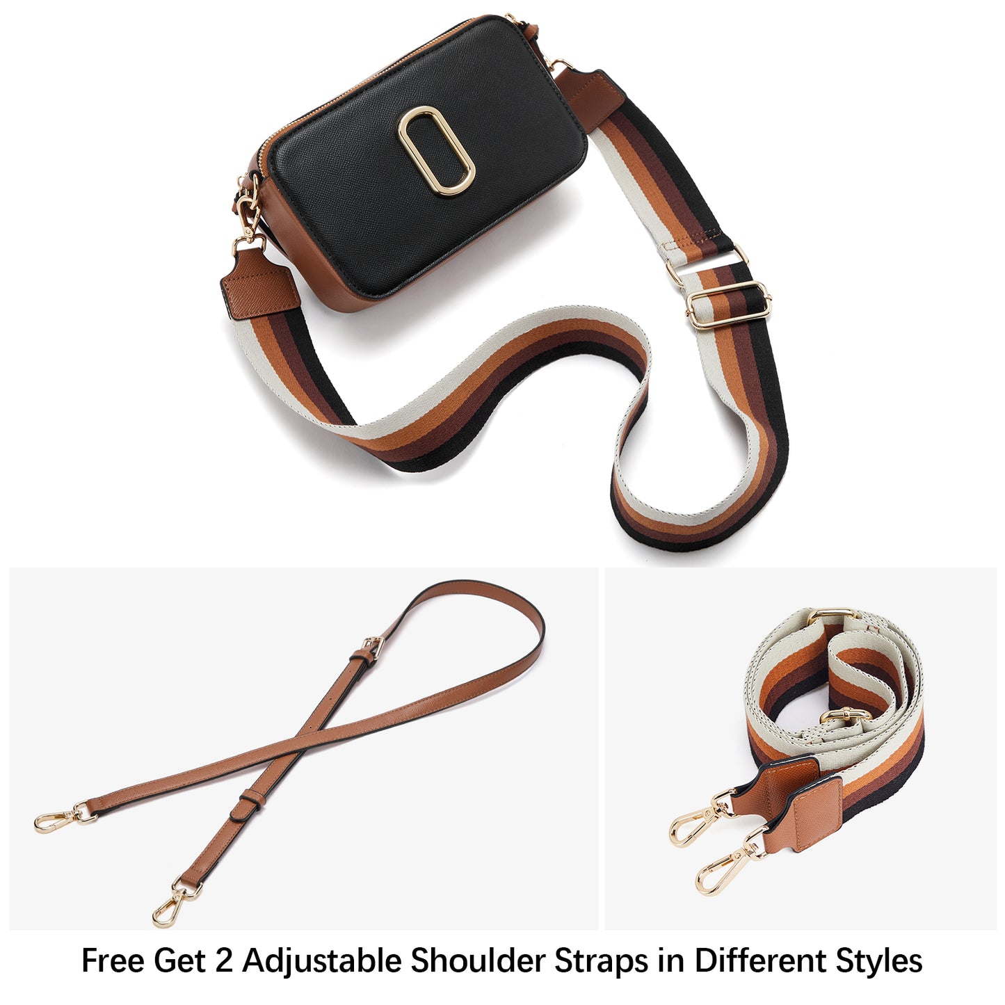BOSTANTEN Crossbody Bags for Women Leather Snapshot Purses Shoulder Handbags with 2 Adjustable Wide Strap