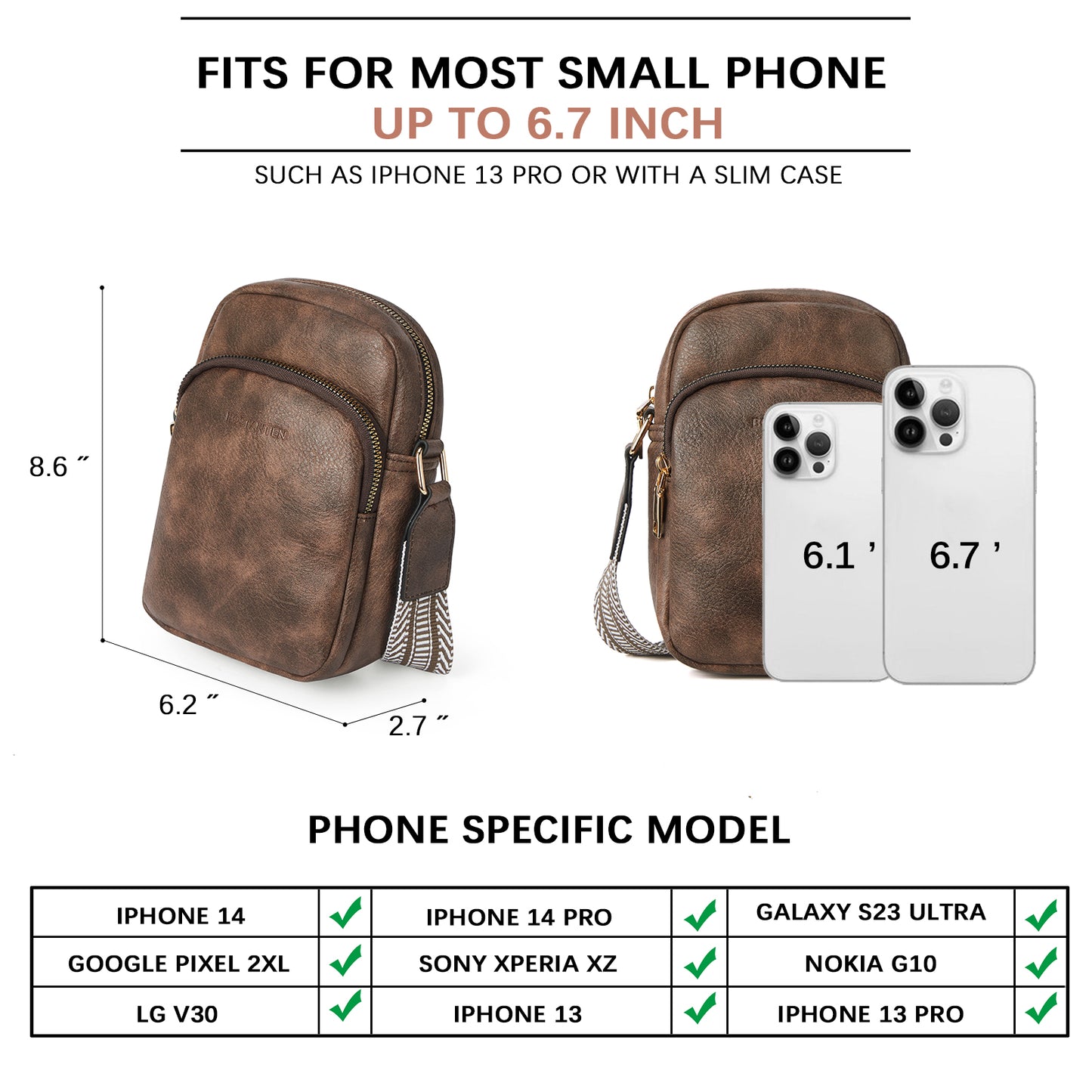 BOSTANTEN Small Crossbody Bags for Women Designer Zip Cell Phone Purse Shoulder Handbags Wallet with Card Slots
