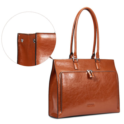 BOSTANTEN Women Leather Briefcase Vintage Shoulder 15.6’‘ Laptop Tote Handbags Brown
