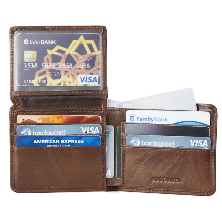 BOSTANTEN Genuine Leather Wallets for Men Slim Front Pocket Bifold RFID Blocking Wallet with ID Window