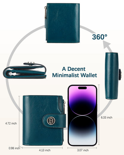 BOSTANTEN Women Leather Wallet Small RFID Blocking Bifold Zipper Pocket Wallet Card Case with ID Window
