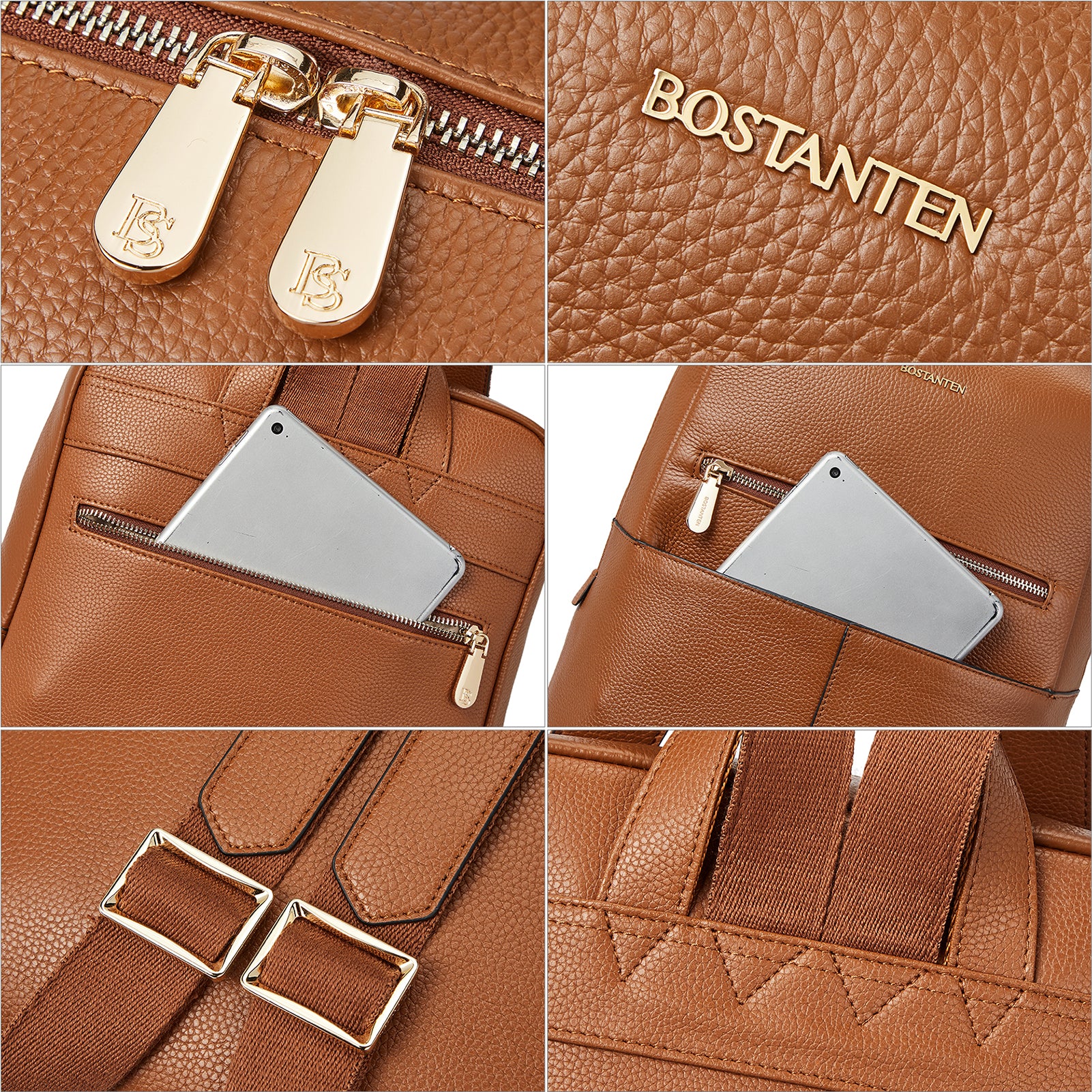 BOSTANTEN Leather Laptop Backpack for Women 15.6 inch Computer Bag