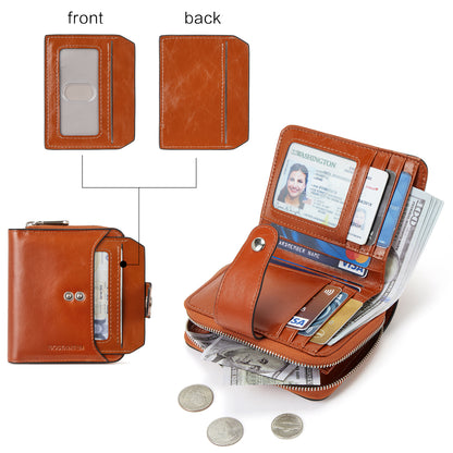 BOSTANTEN Leather Wallets for Women RFID Blocking Zipper Pocket Small Bifold Wallet Card Case