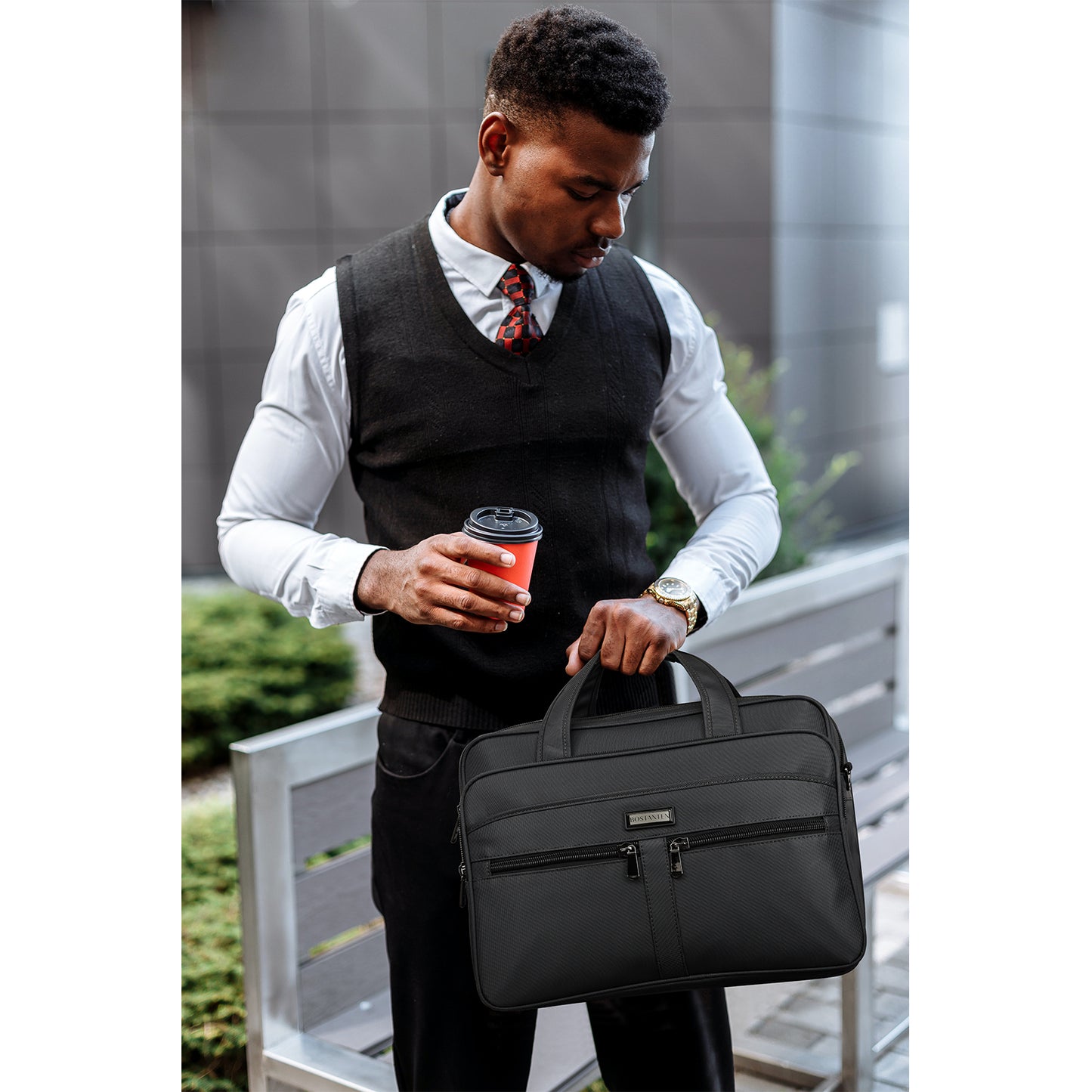 BOSTANTEN Briefcases for Men 17 inch Laptop Bag for Men Messenger Bag Computer Bags Expandable Business Office Work Bag