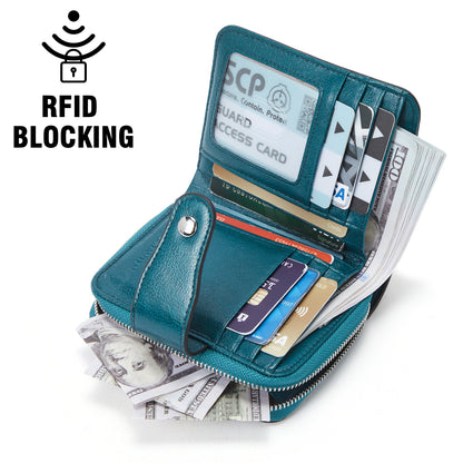 Leather Wallets for Women RFID Blocking Zipper Pocket Small Bifold Wallet Card Case
