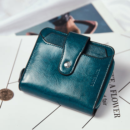 Leather Wallets for Women RFID Blocking Zipper Pocket Small Bifold Wallet Card Case