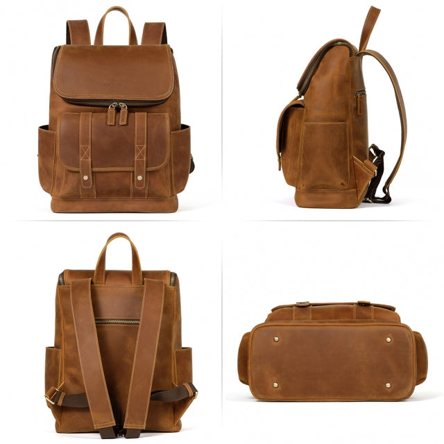 VELEZ Top Grain Leather Backpack for Men - 15.6 Inch Laptop Bag - Brown  Designer Bookbag - Mens Vintage Business Travel Casual Computer Shoulder  Bags