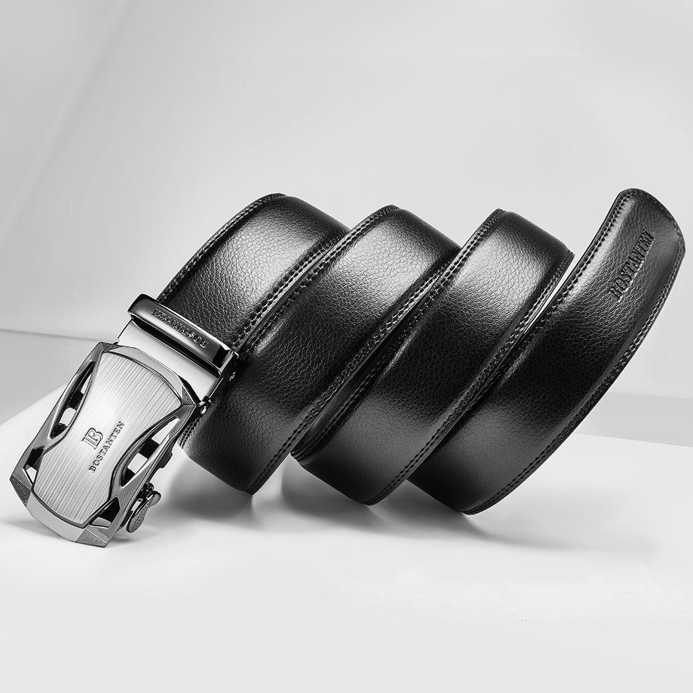 Big Sale New BOSTANTEN Men's Leather Ratchet Dress Belt with Automatic Sliding Buckle
