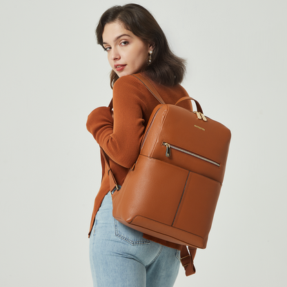 BOSTANTEN Leather Laptop Backpack for Women 15.6 inch Computer Bag College Shoulder Bag Casual Daypack Travel Bag