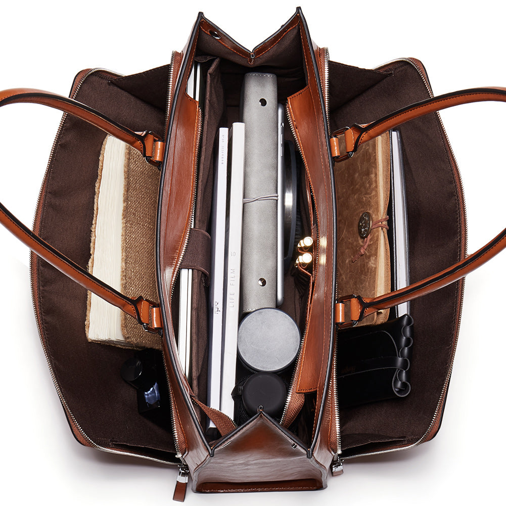 BOSTANTEN Women Leather Briefcase Vintage Shoulder 15.6’‘ Laptop Tote Handbags Brown