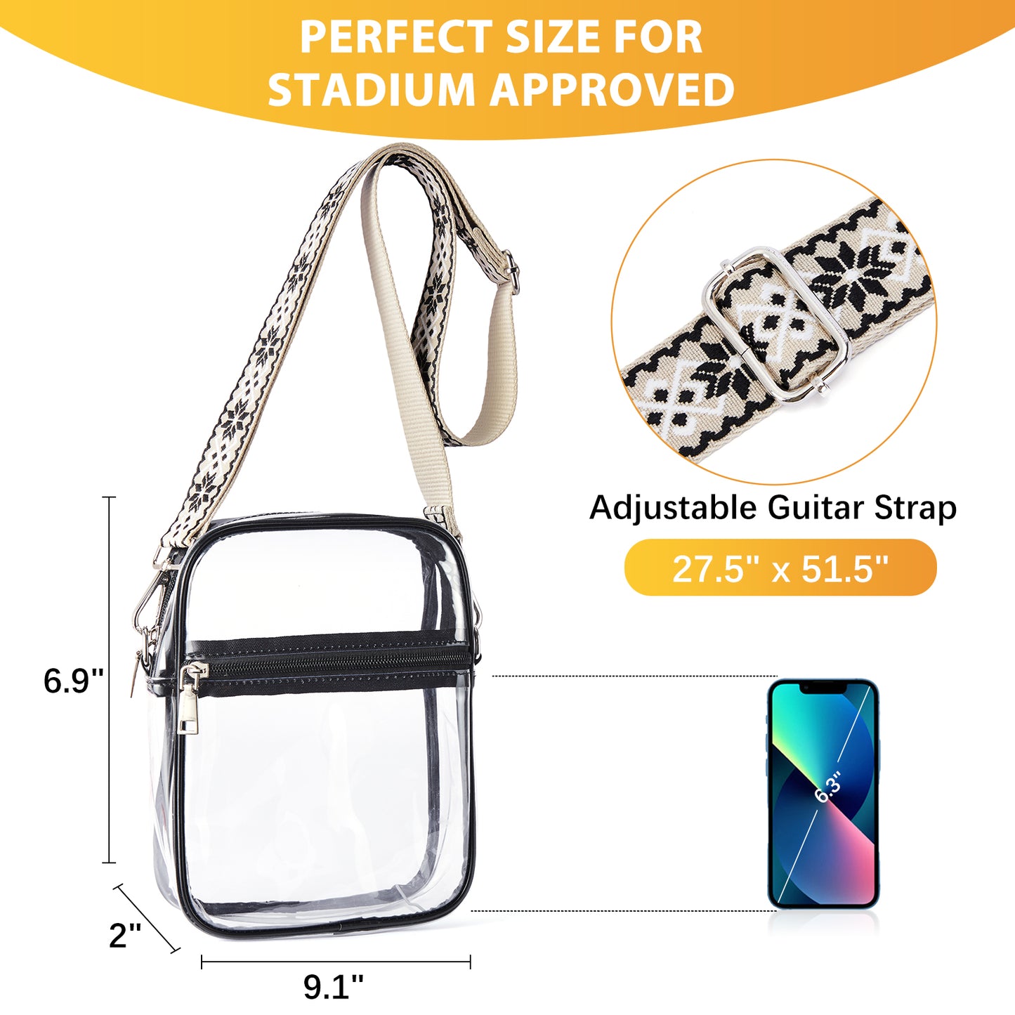 BOSTANTEN Clear Bag Stadium Approved Purses for Women Small Crossbody Bags with Front Pocket for Concerts Sports