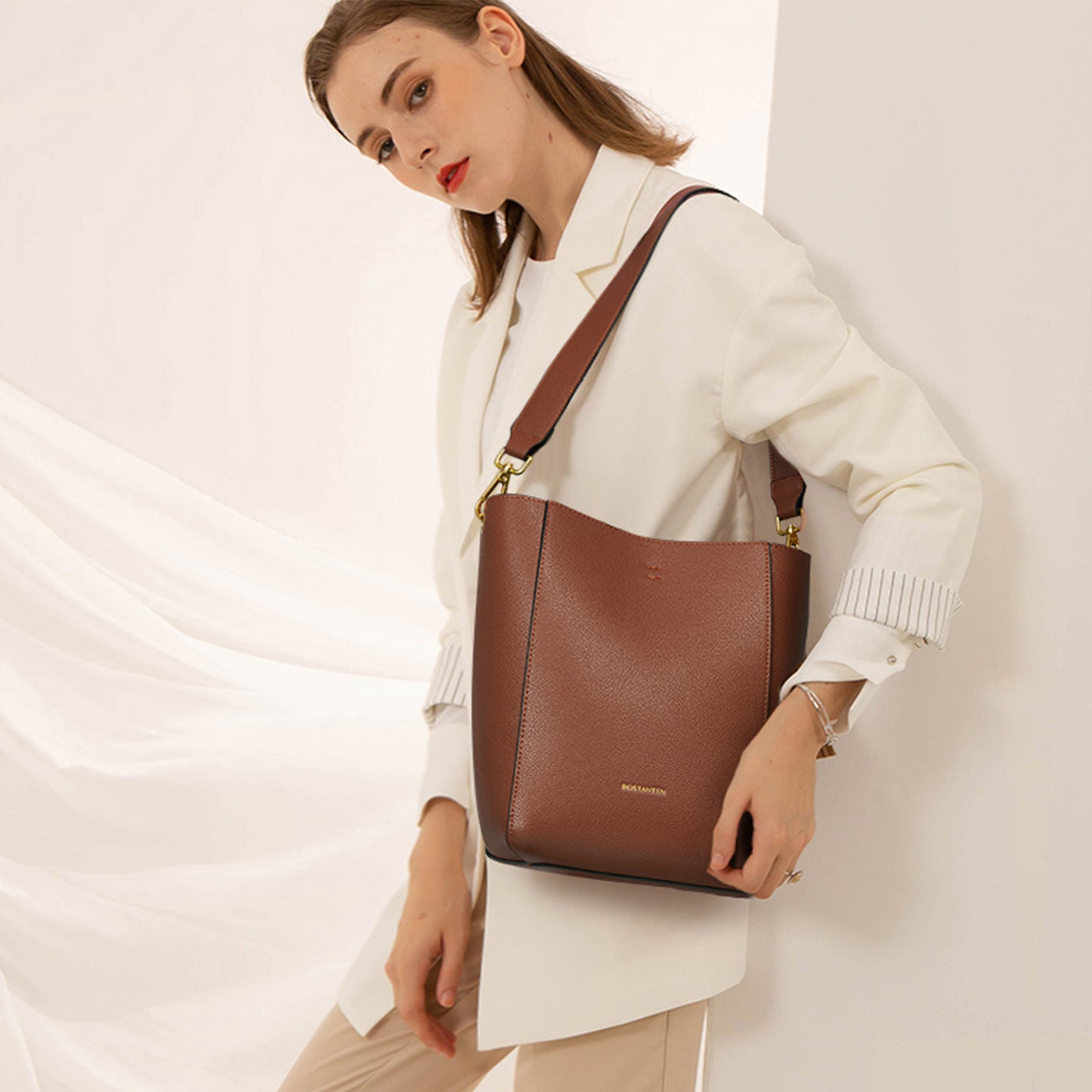 BOSTANTEN Women Handbags Leather Designer Tote Purses Lady Crossbody Bucket Shoulder Hobo Bags for Work Daily