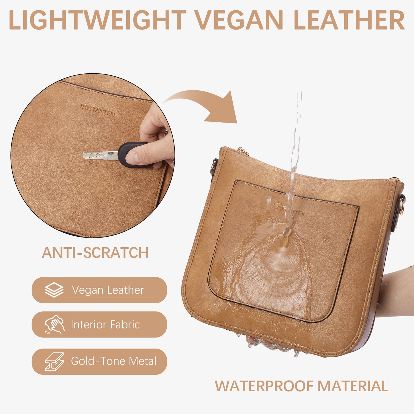 BOSTANTEN Crossbody Bags for Women Trendy Vegan Leather Hobo Handbags Fashion Shoulder Purse with Adjustable Guitar Strap