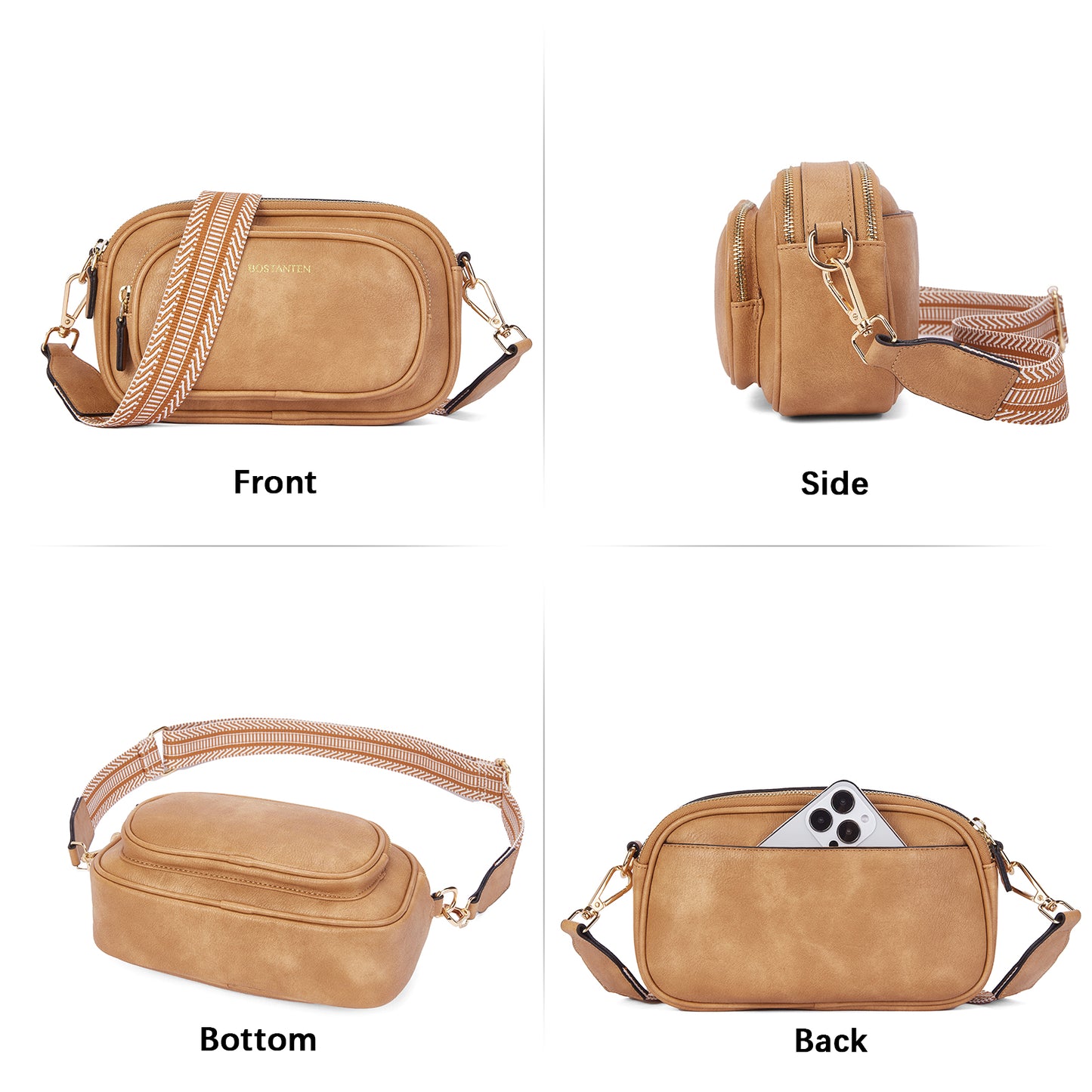 BOSTANTEN Crossbody Bags for Women Vegan Leather Purse Shoulder Handbags with Wide Strap