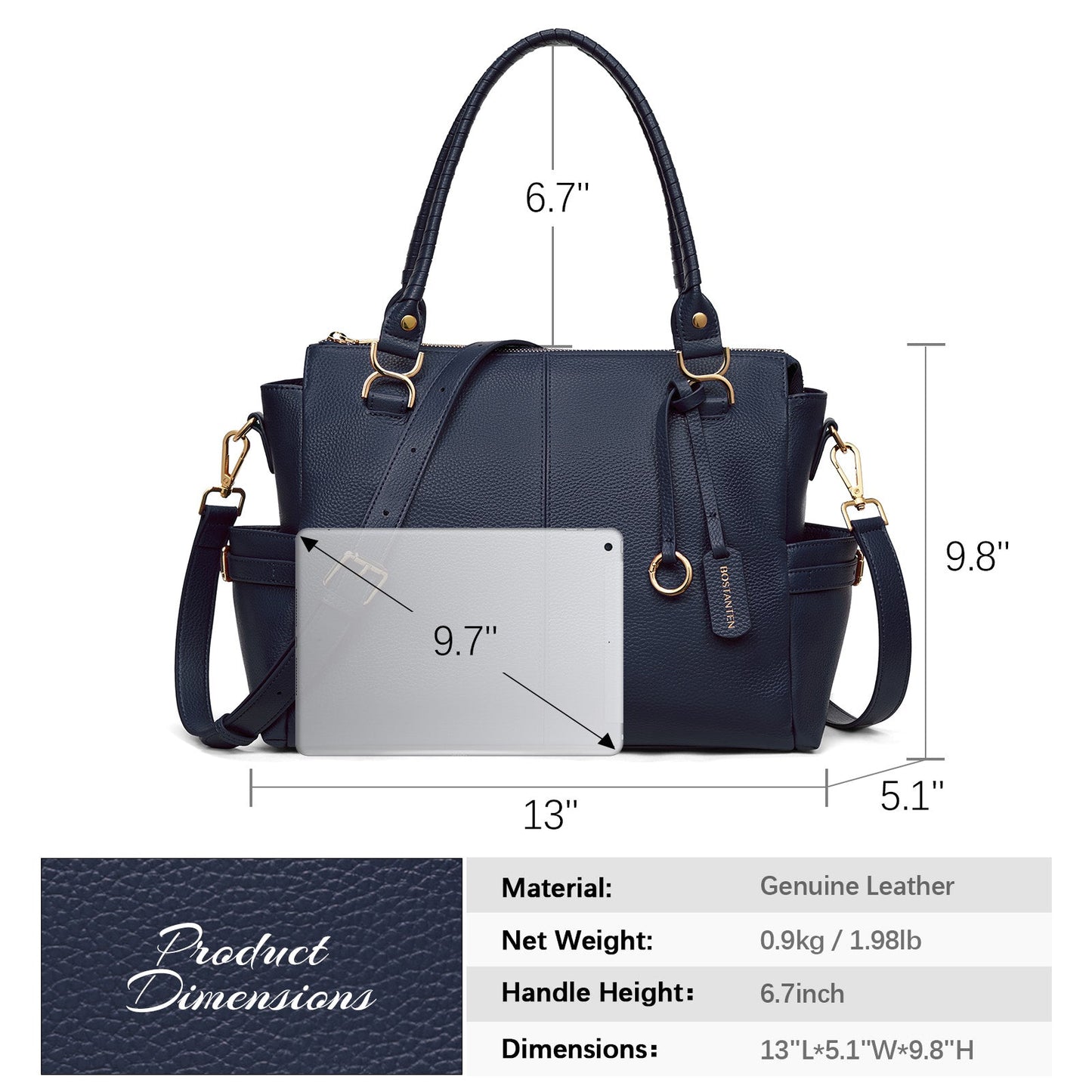 Nevin Genuine Pebbled Leather Everyday Carryall Tote
