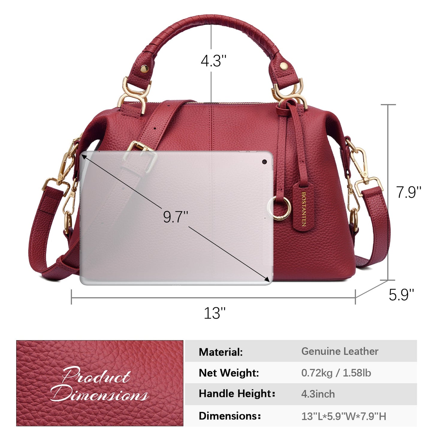 Nevin Genuine Leather Boston Handbag