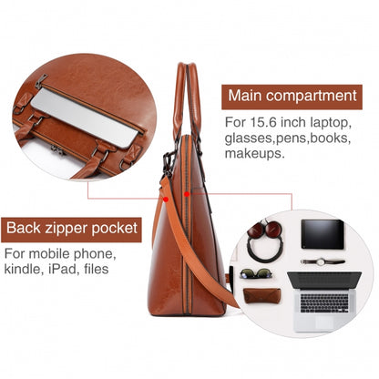BOSTANTEN Briefcase for Women Leather 15.6 inch Laptop Shoulder Bags Office Work Crossbody Handbag Brown