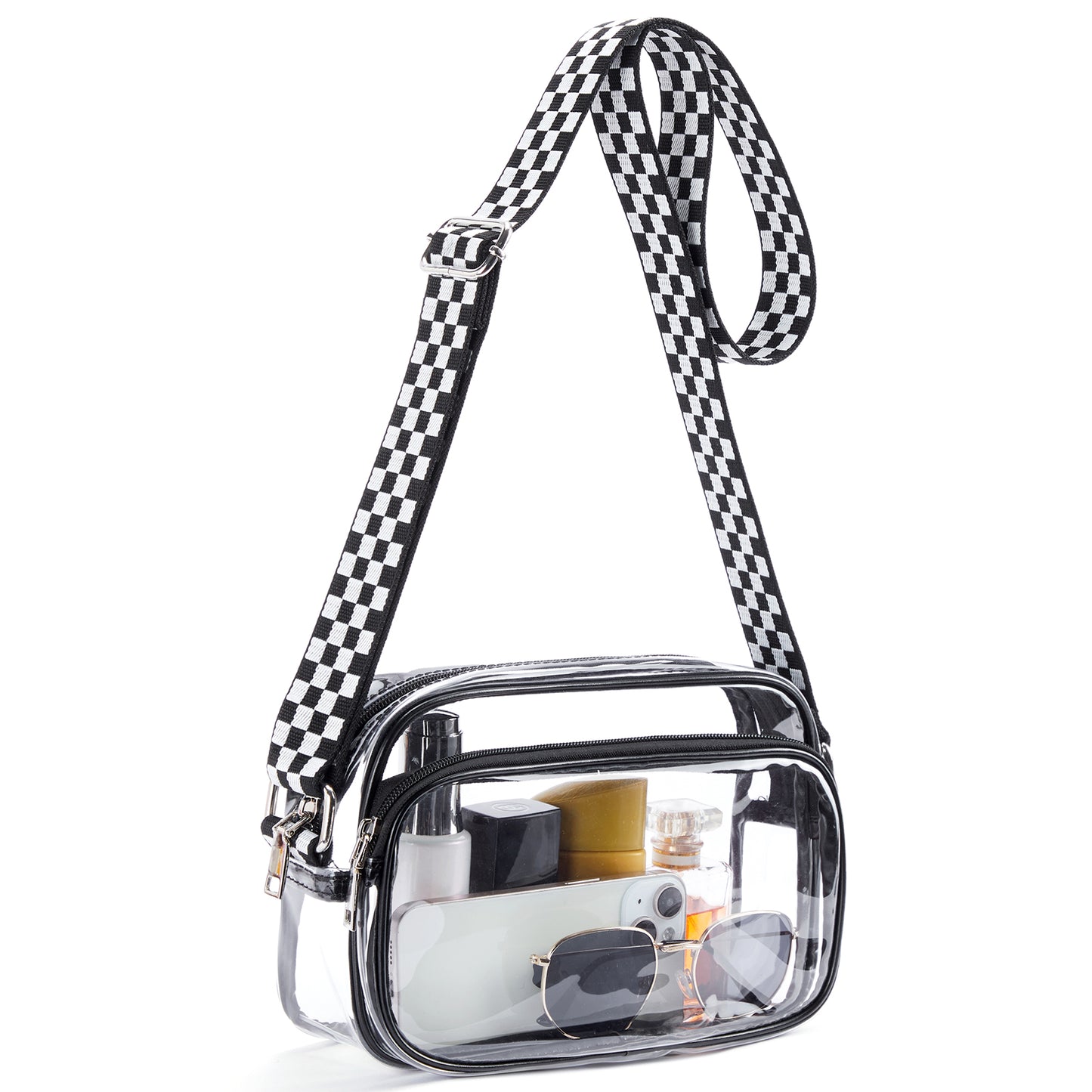 BOSTANTEN Clear Crossbody Purse for Women Triple Zip Cell Phone Handbag with Colored Shoulder Strap