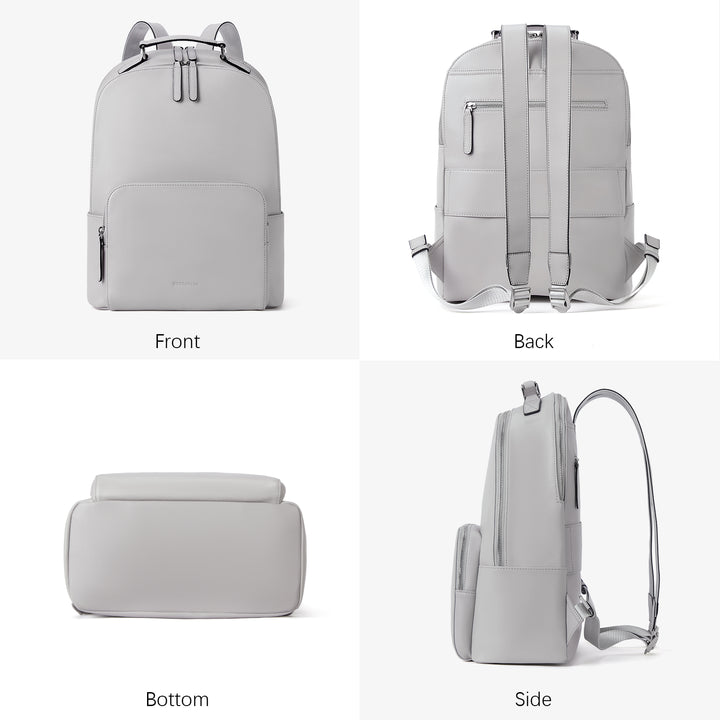 White Genuine Leather Top Handle Double Zipper Backpack | Baginning