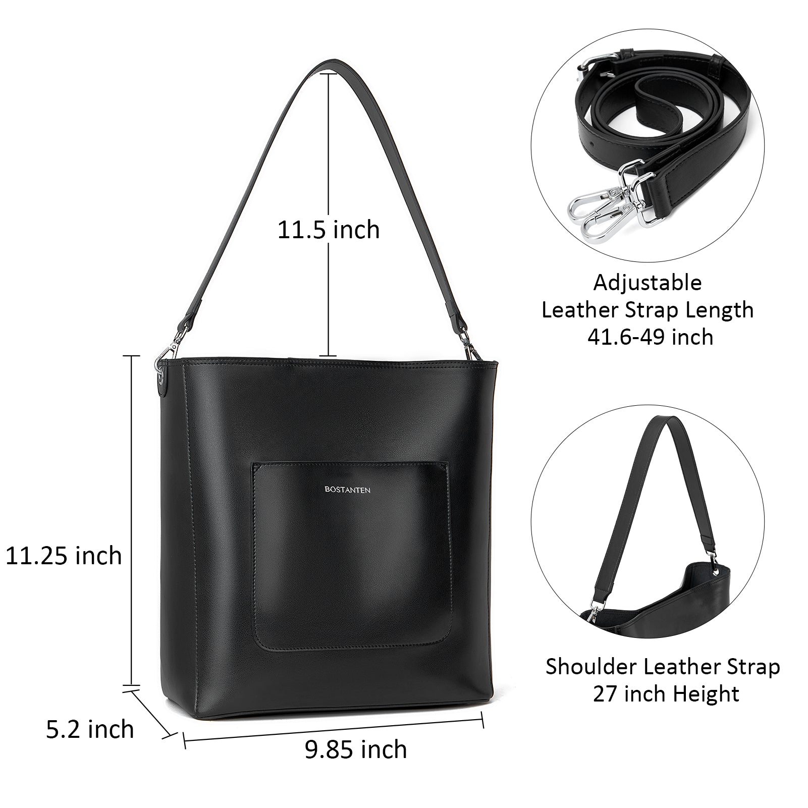  BOSTANTEN Women's Leather Designer Handbags Tote Purses  Shoulder Bucket Bags Black : Clothing, Shoes & Jewelry