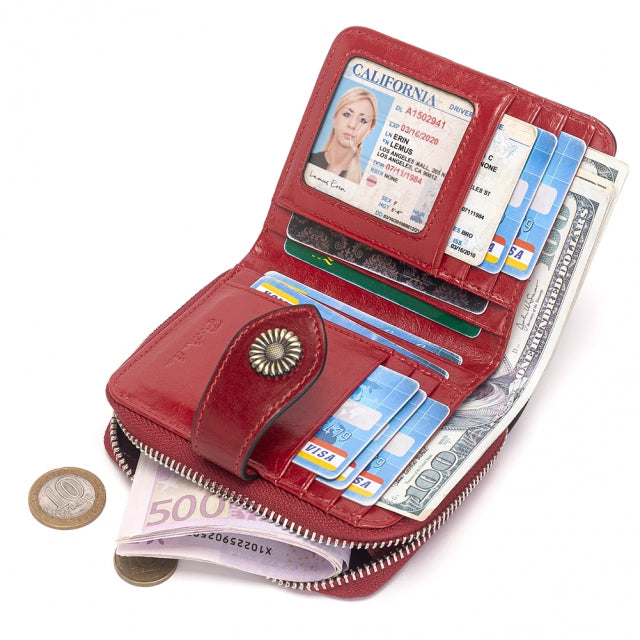 BOSTANTEN Leather Wallets for Women RFID Blocking Zipper Pocket Small Bifold Wallet Card Case