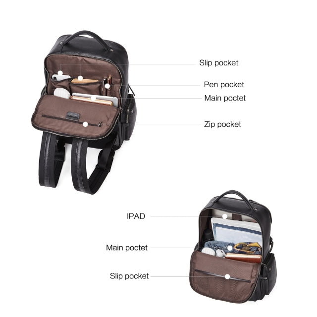 BOSTANTEN Men Leather Backpack 15.6 inch Laptop Backpack Travel Business Office Bag Large Capacity School Bookbag