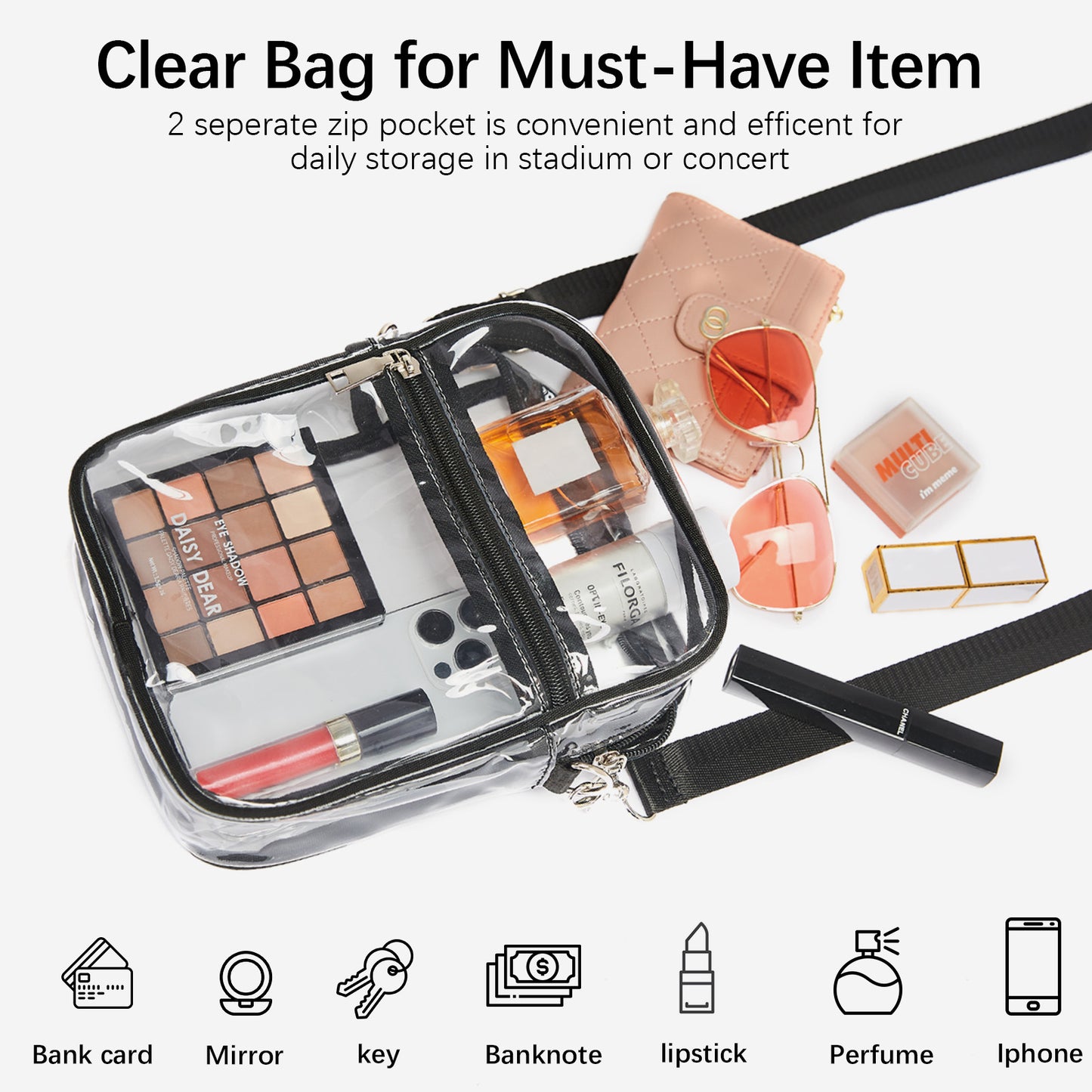 BOSTANTEN Clear Bag Stadium Approved Purses for Women Small Crossbody Bags with Front Pocket for Concerts Sports