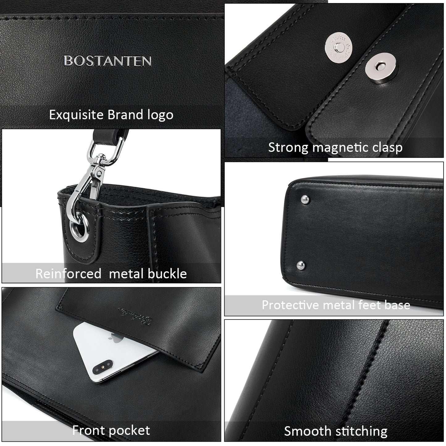 BOSTANTEN Handbags for Women Genuine Leather Designer Hobo Tote Purses Shoulder Crossbody Bucket Bags