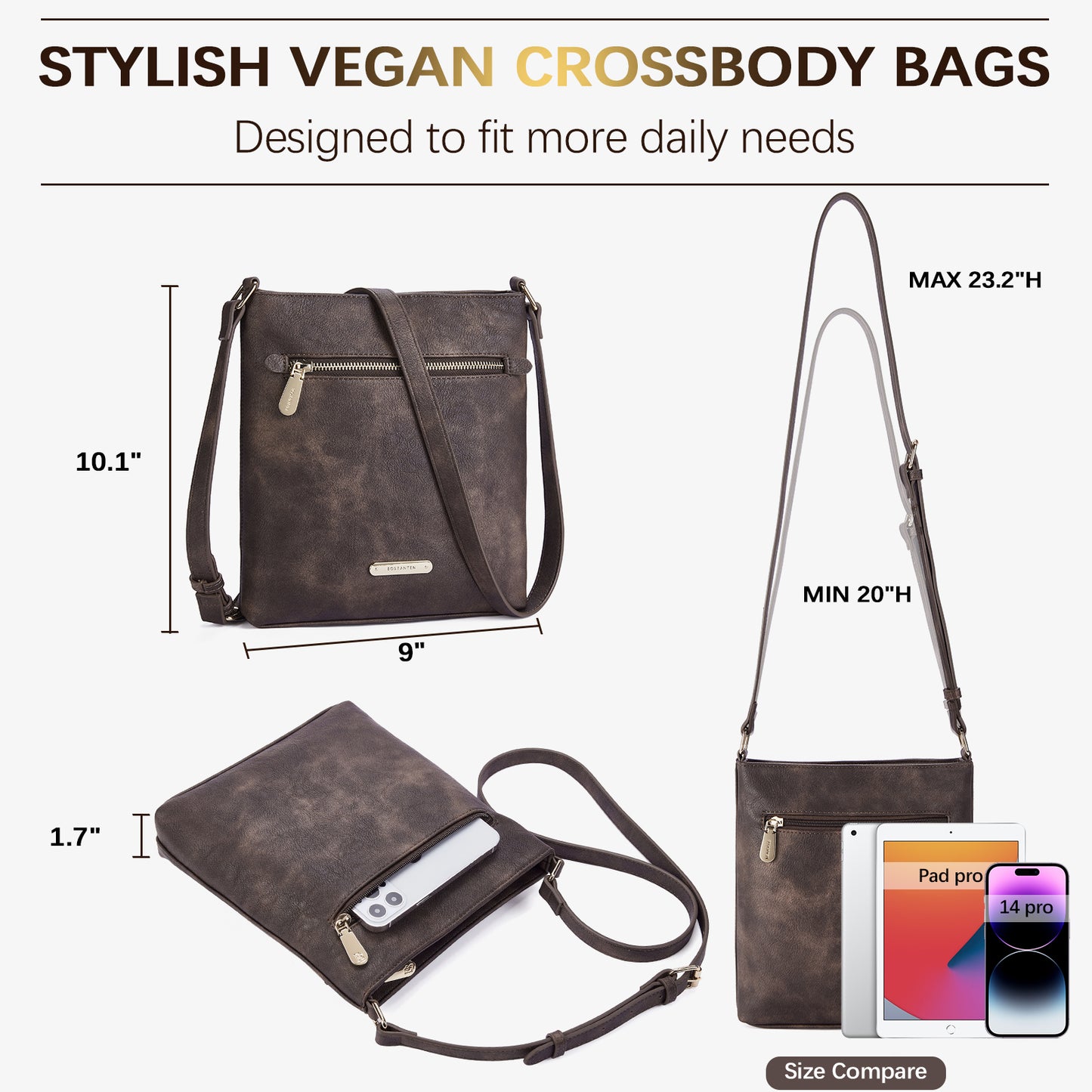 BOSTANTEN Crossbody Bags for Women Trendy Leather Designer Cell Phone Multi Pocket Cross Body Purses Shoulder Handbag Ladies