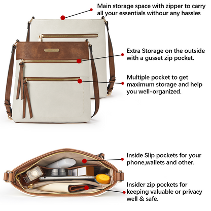 BOSTANTEN Crossbody Bags Purses for Women Trendy Soft Shoulder Handbags with Adjustable Strap Zipper Pocket Medium