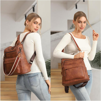 BOSTANTEN Leather Backpack Purse for Women Fashion Designer Shoulder Bag Convertible Travel Backpack Purses Brown