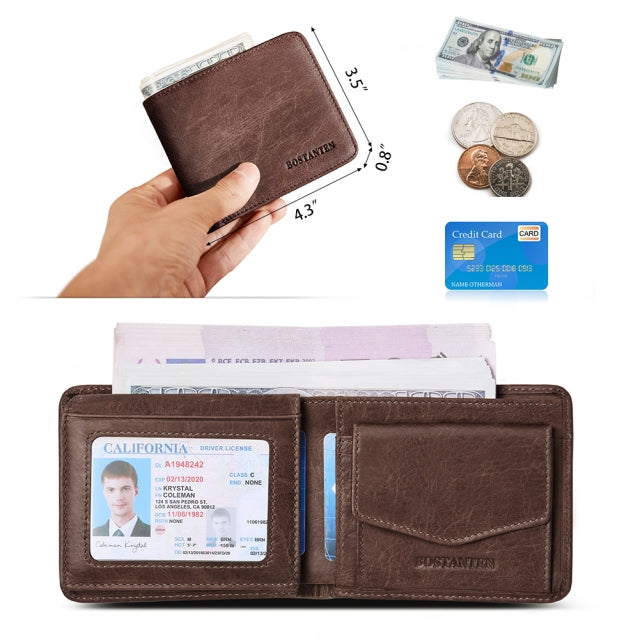 BOSTANTEN Genuine Leather Wallets for Men Bifold RFID Blocking Wallet with 2 ID Window