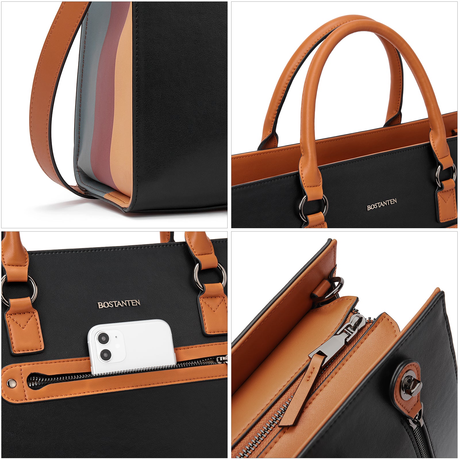 BOSTANTEN Leather Laptop Briefcase for Women Shoulder Bag 15.6