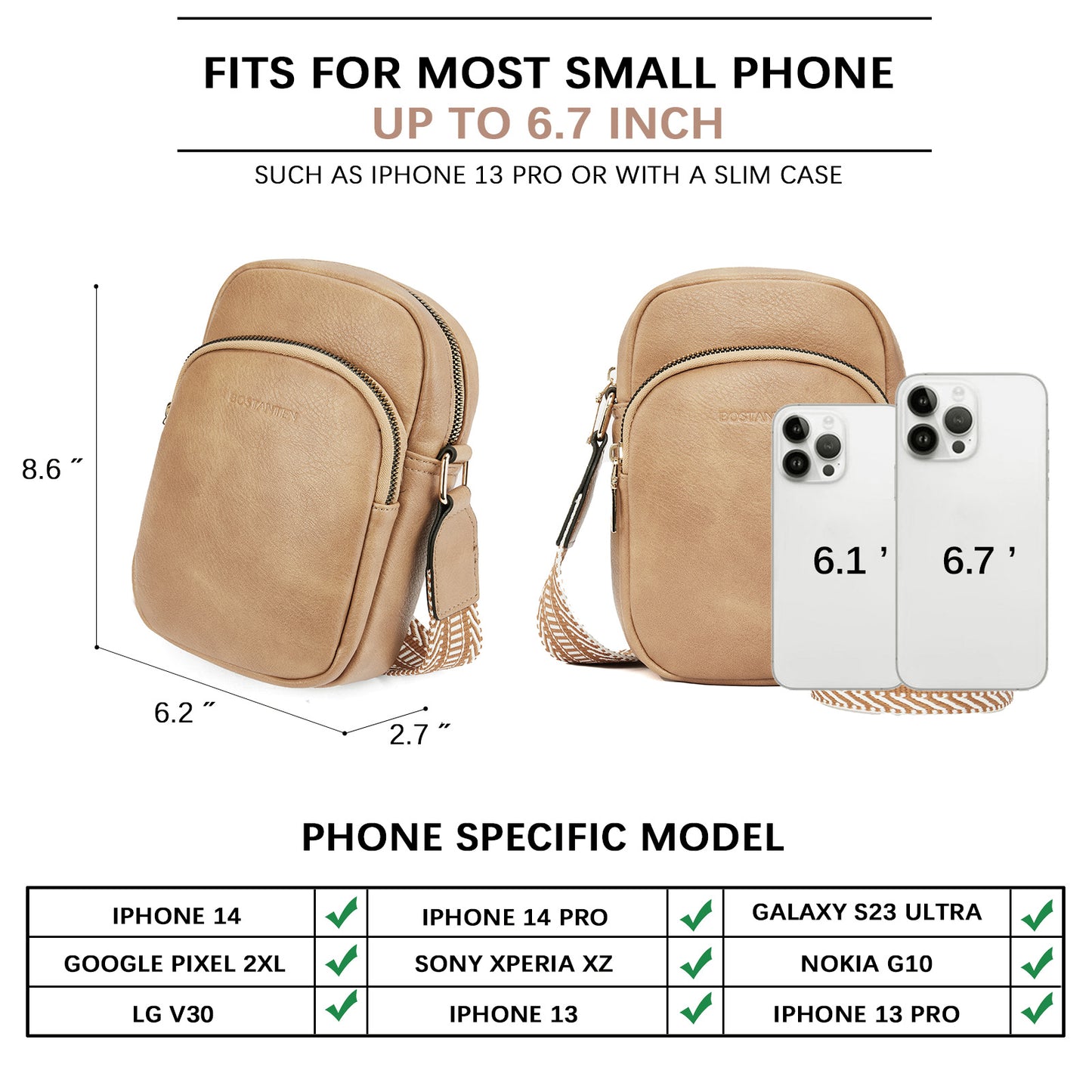 BOSTANTEN Small Crossbody Bags for Women Designer Zip Cell Phone Purse Shoulder Handbags Wallet with Card Slots