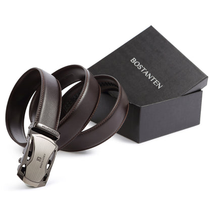 Big Sale New BOSTANTEN Men's Leather Ratchet Dress Belt with Automatic Sliding Buckle