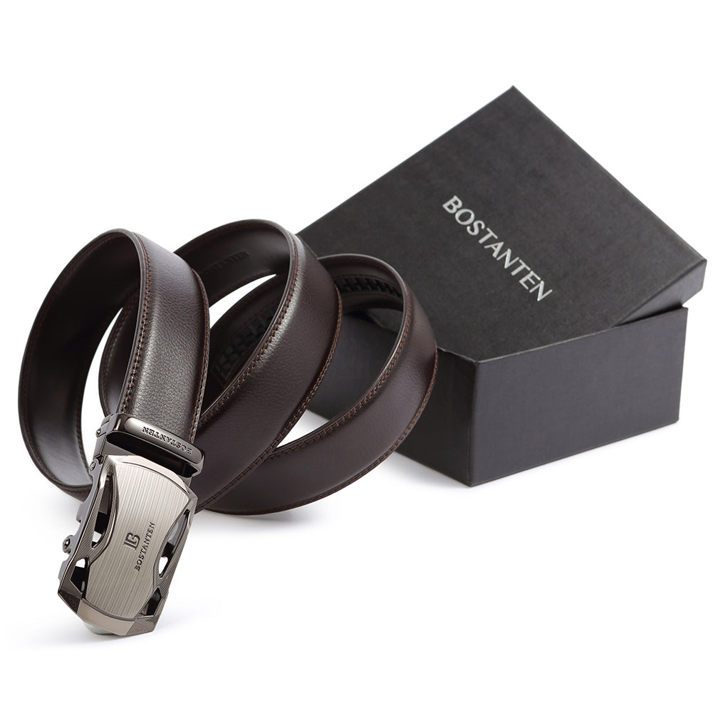 Belts Men,BOSTANTEN Men's Leather Ratchet Dress Belt with Automatic Sliding  Buckle Black : : Clothing, Shoes & Accessories