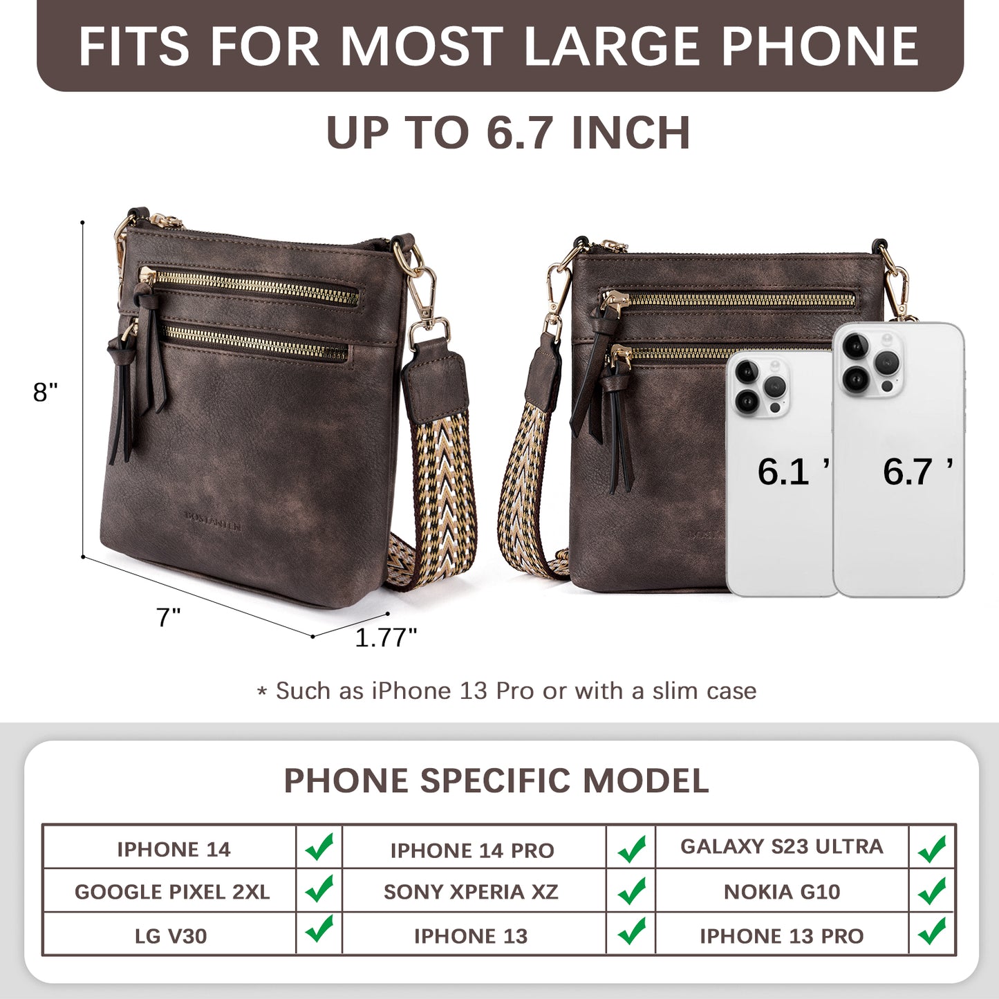 BOSTANTEN Small Crossbody Phone Purses for Women Crossbody Bags Trendy Leather Shoulder Handbag with Card Slots