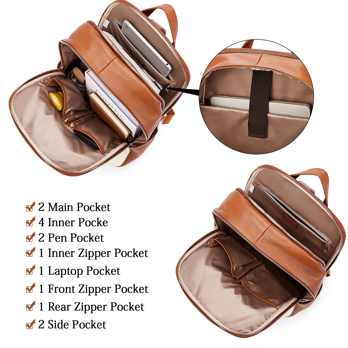 Laptop Backpack for Women - Premium Leather